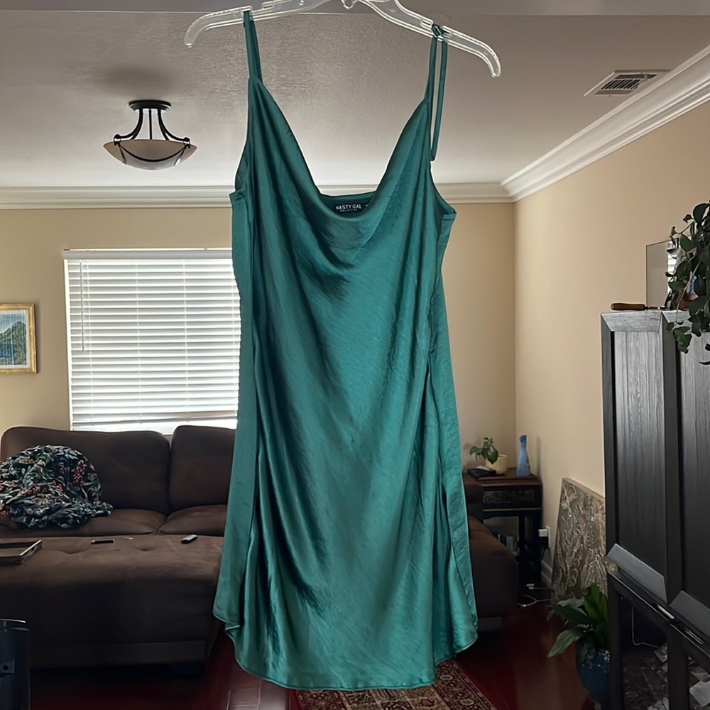 Silky green cowl neck
